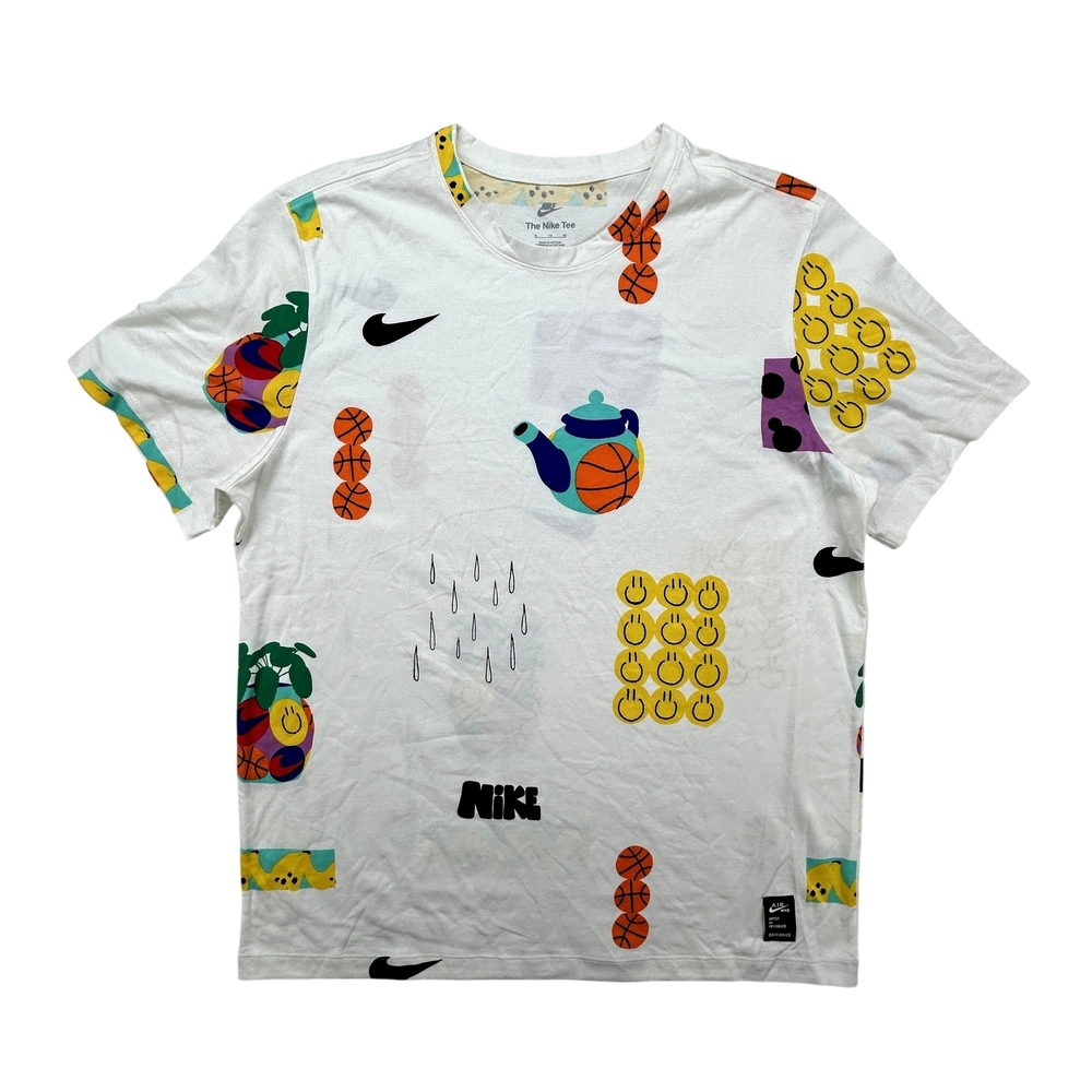 Nike Shirt Mens XL All Over Print Graphic Tee Basketball Smiley Power Button